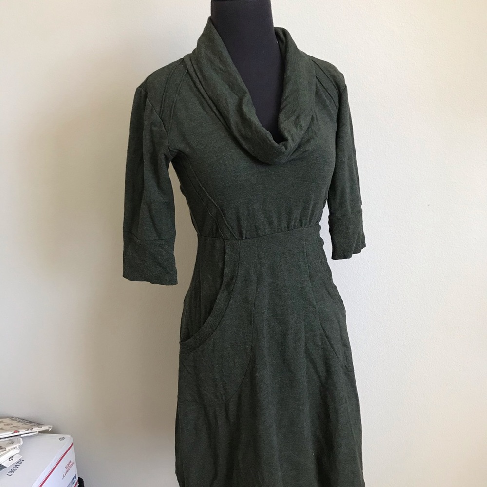 UNA Dark Green Jersey Dress - SM - Pockets!